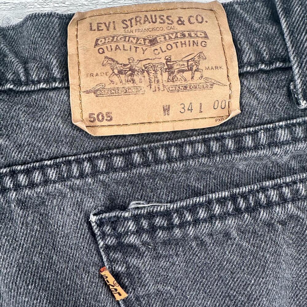 VTG Levis 505 Jean Shorts Mens 32 Black Orange Tab Made in USA EUC - Picture 5 of 6
